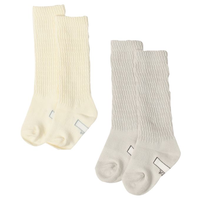 akachan honpo - 長筒襪2雙組-皺褶華夫格-米白色 (9～14cm)