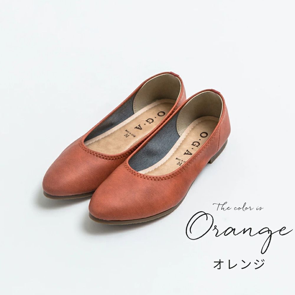 日本女裝代購 - 日本製 仿皮尖頭柔軟休閒平底包鞋-暖橘