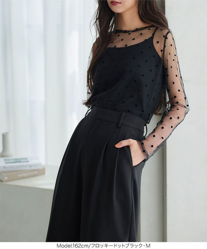 日本 Kobe Lettuce - 華美透膚內搭長袖上衣-素面圓領-黑