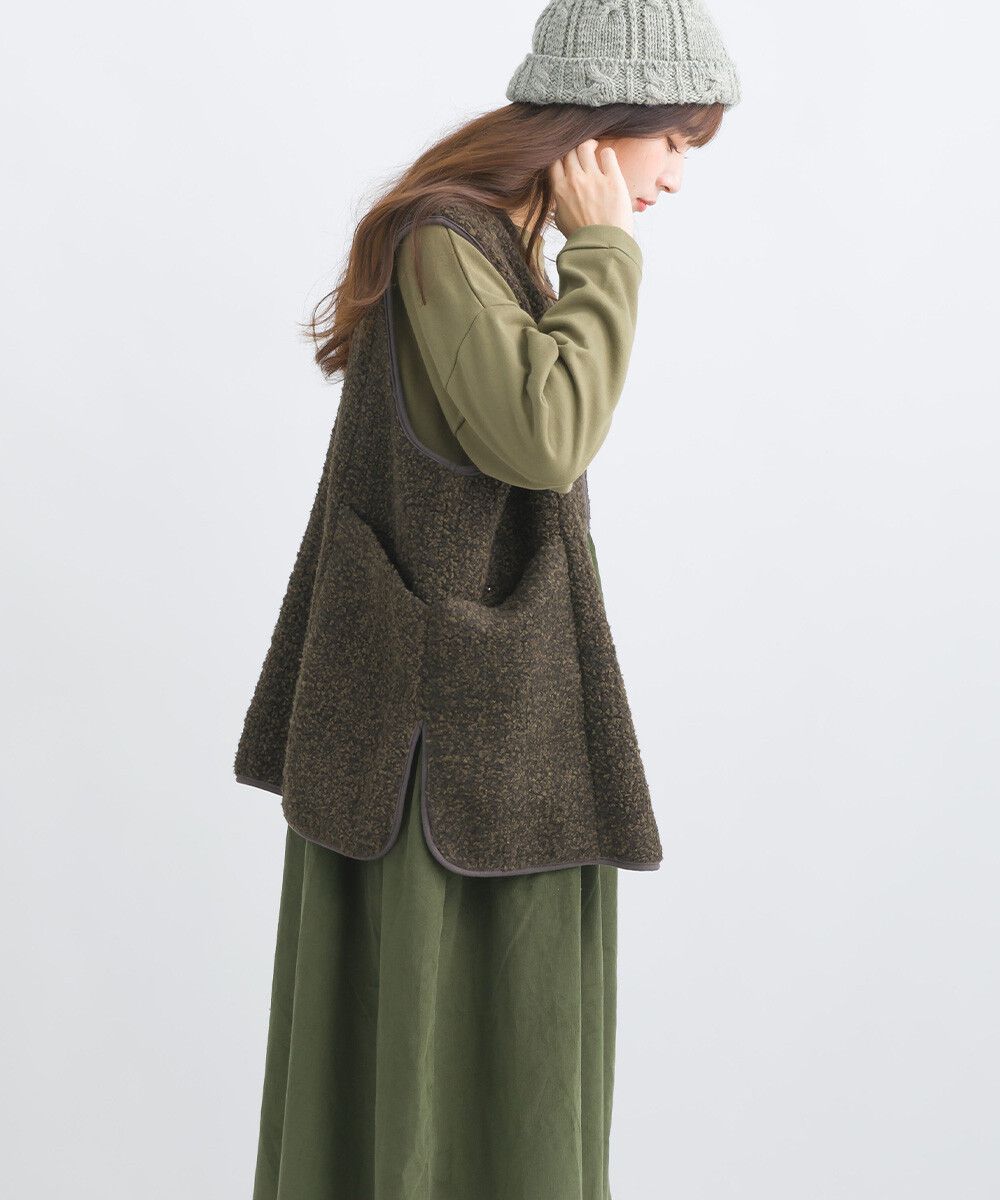 日本女裝代購 - 前後2way大口袋短毛背心-象牙