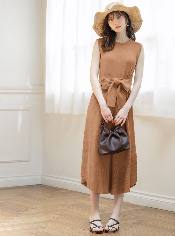 日本 GRL - 顯瘦大蝴蝶結綁帶無袖洋裝-黑