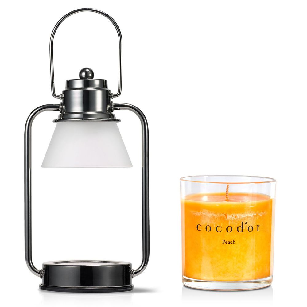 韓國 cocodor - 融燭燈香氛療癒1+1超值組-小型融燭燈-黑色*1+香氛蠟燭-蜜桃-130g*1