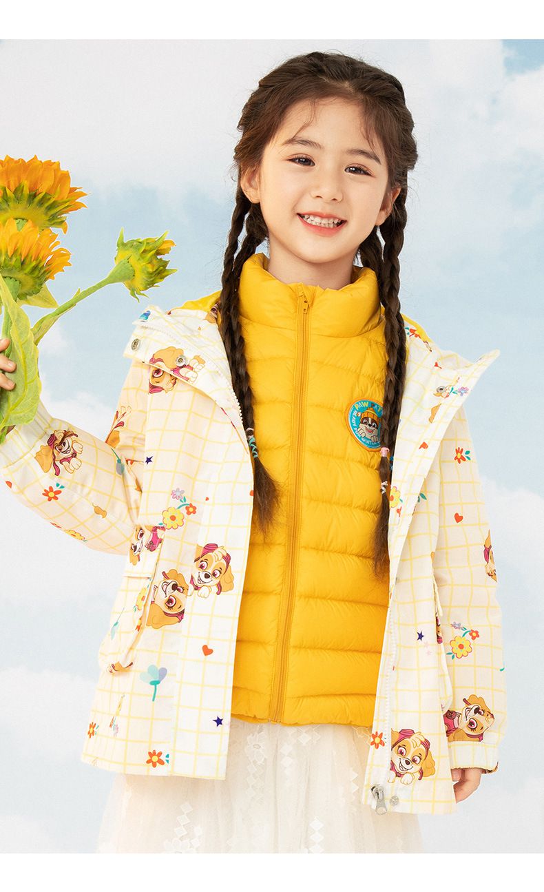 卡通汪汪隊連帽防風衝鋒外套-卡通人物天天-黃色