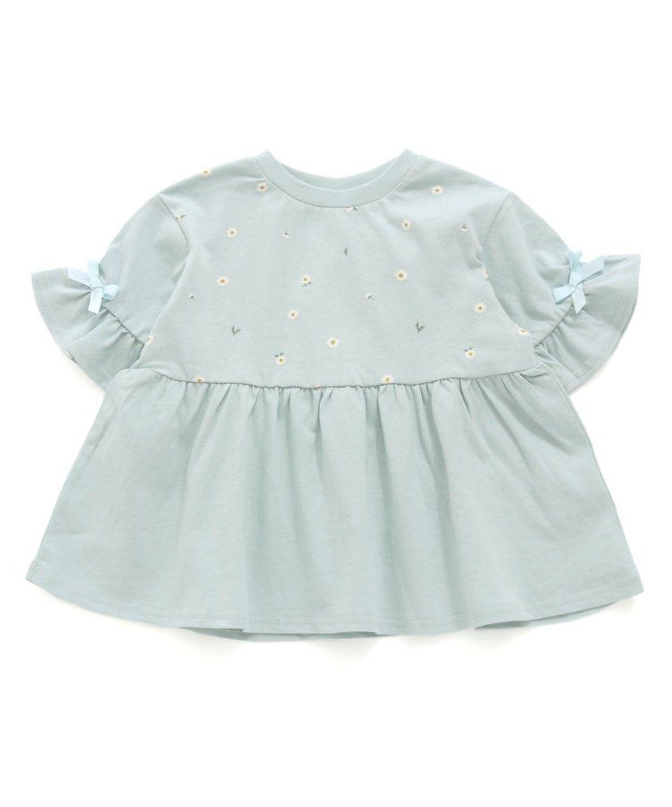 日本 apres les cours - 清新小白花蝴蝶結短袖上衣-水藍