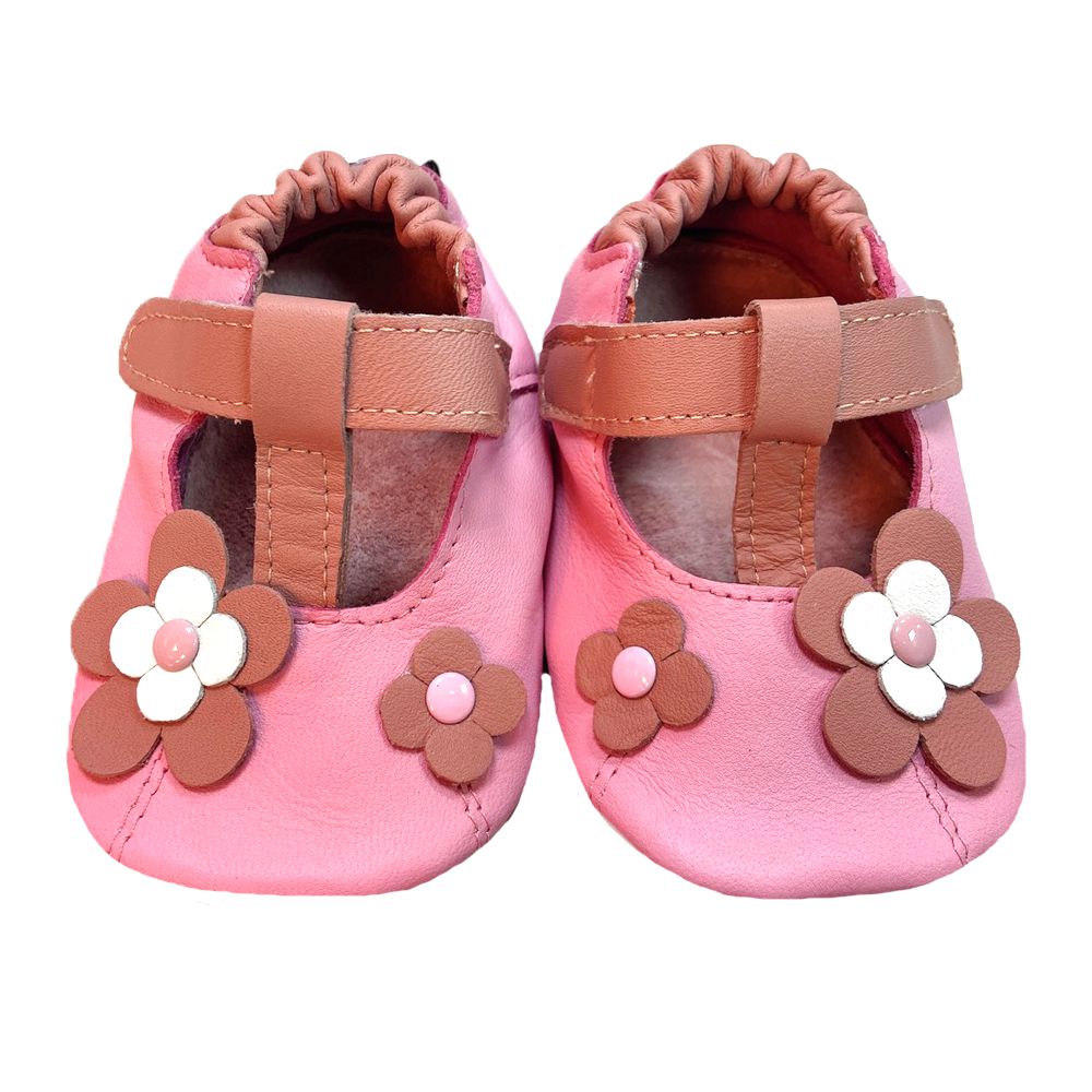 英國 shooshoos - 健康無毒真皮手工鞋/專業真皮學步鞋/專業嬰兒鞋-花花世界(桃紅)