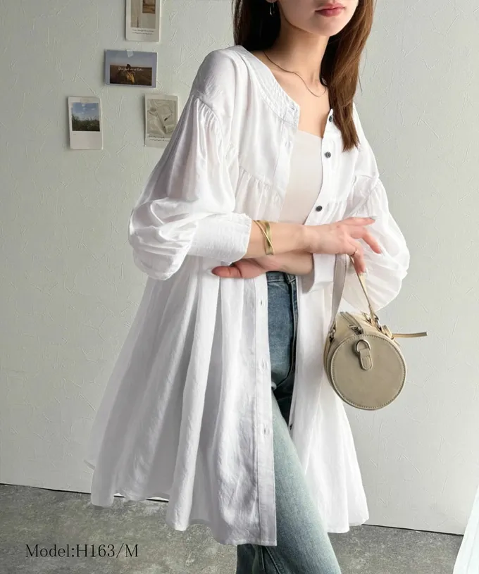 日本 Classical Elf - 前後2way飄逸感澎澎七分袖襯衫-白