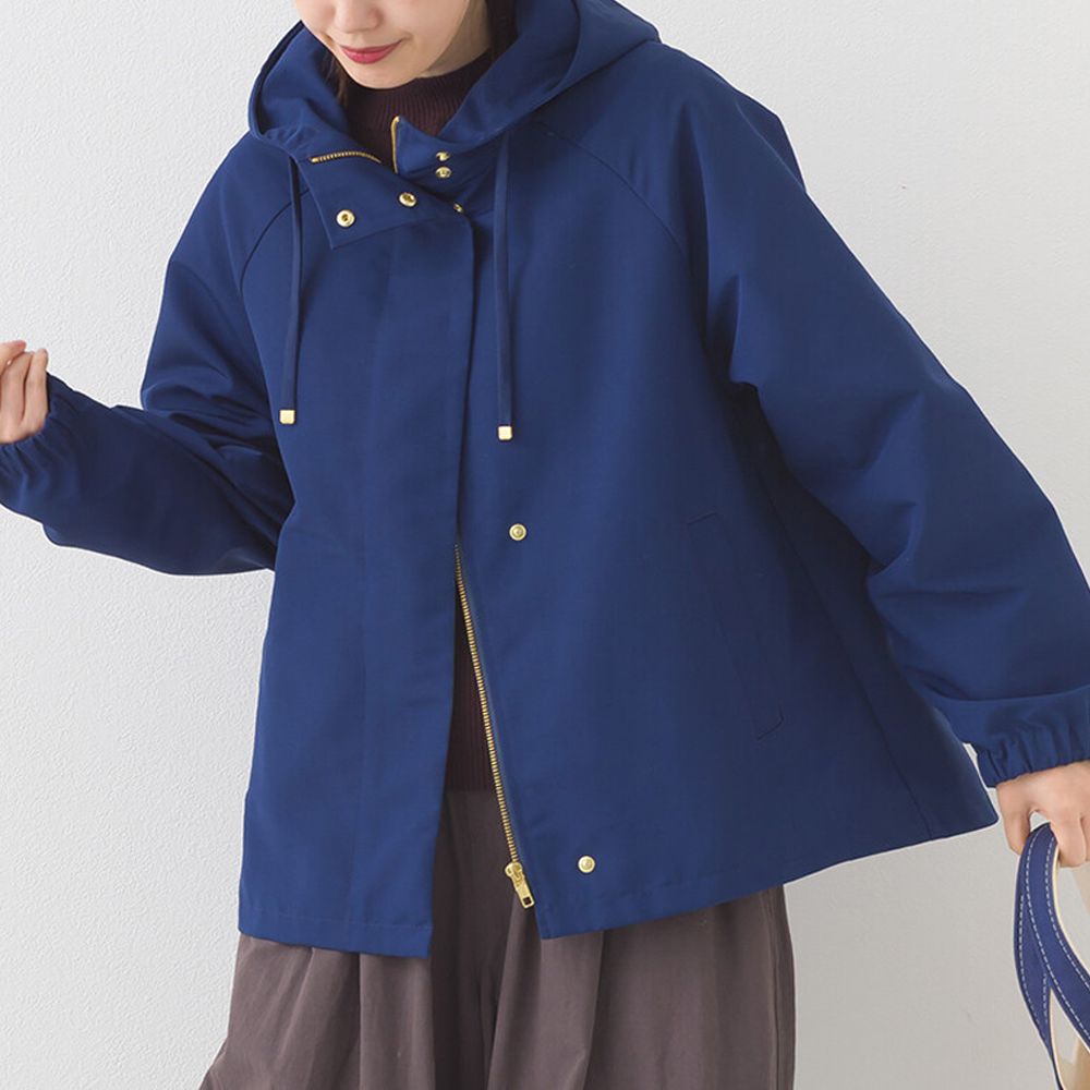 [經典款]防潑水派克連帽風衣外套-寶藍