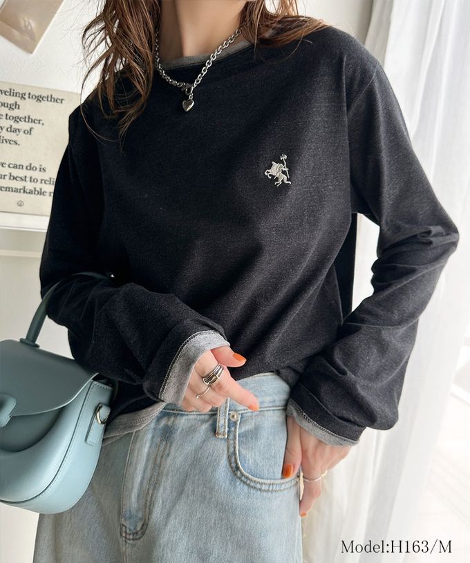 日本 Classical Elf - 素雅logo刺繡純棉薄長袖上衣-黑