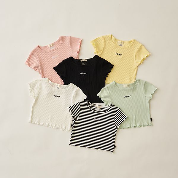 日本 Lycee mine - 迷你刺繡羅紋捲邊時尚短上衣-奶油黃