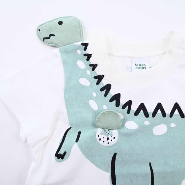 日本 Baby Room - 立體翻翻樂短袖上衣-恐龍伸長脖子-紫