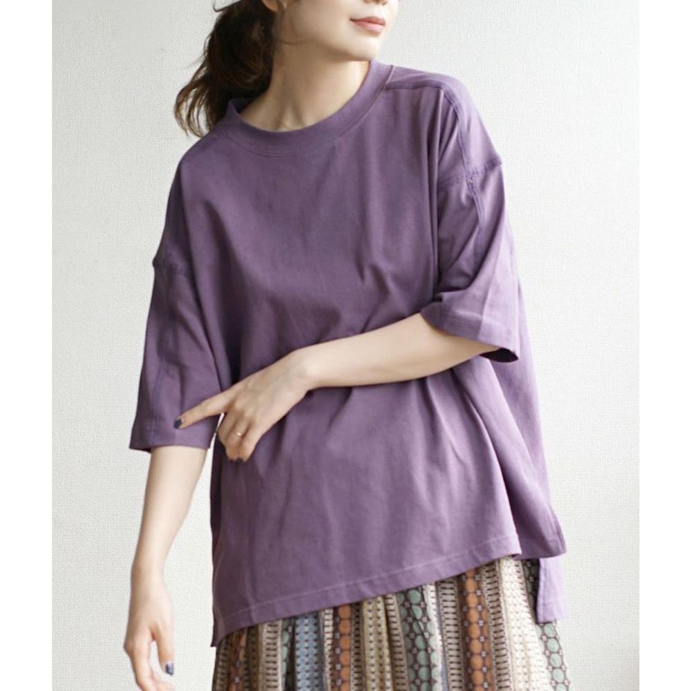 日本 zootie - 純棉線條拼接設計感五分袖上衣-紫