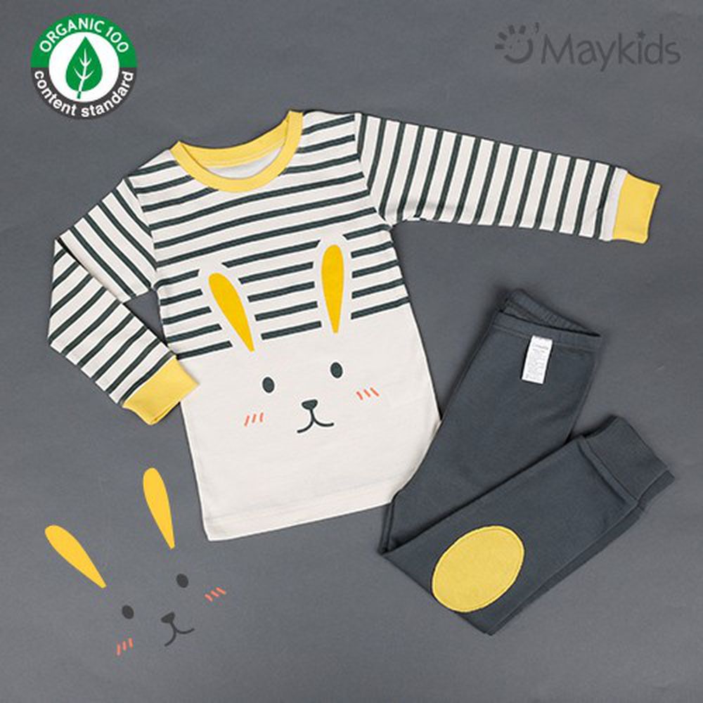 韓國 Maykids - 30支有機棉長袖家居服-線條小兔