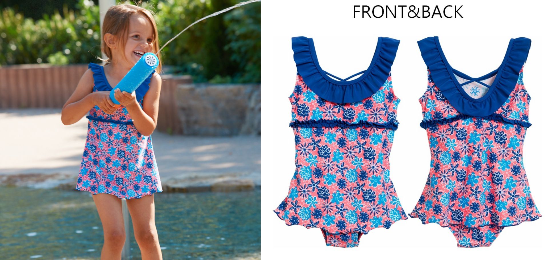 德國Playshoes - 抗UV防曬兒童連身泳裝-復古波點裙