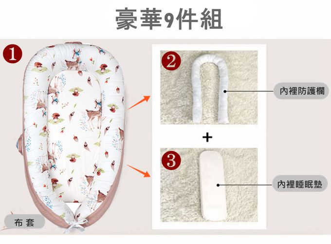 Vanibaby - 嬰兒床中床豪華9件組 -(機洗機烘 頂級純棉)-繽紛彩虹
