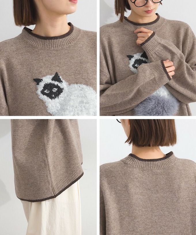 日本 Lupilien - 毛絨尾巴貓咪設計感針織長袖上衣-深灰