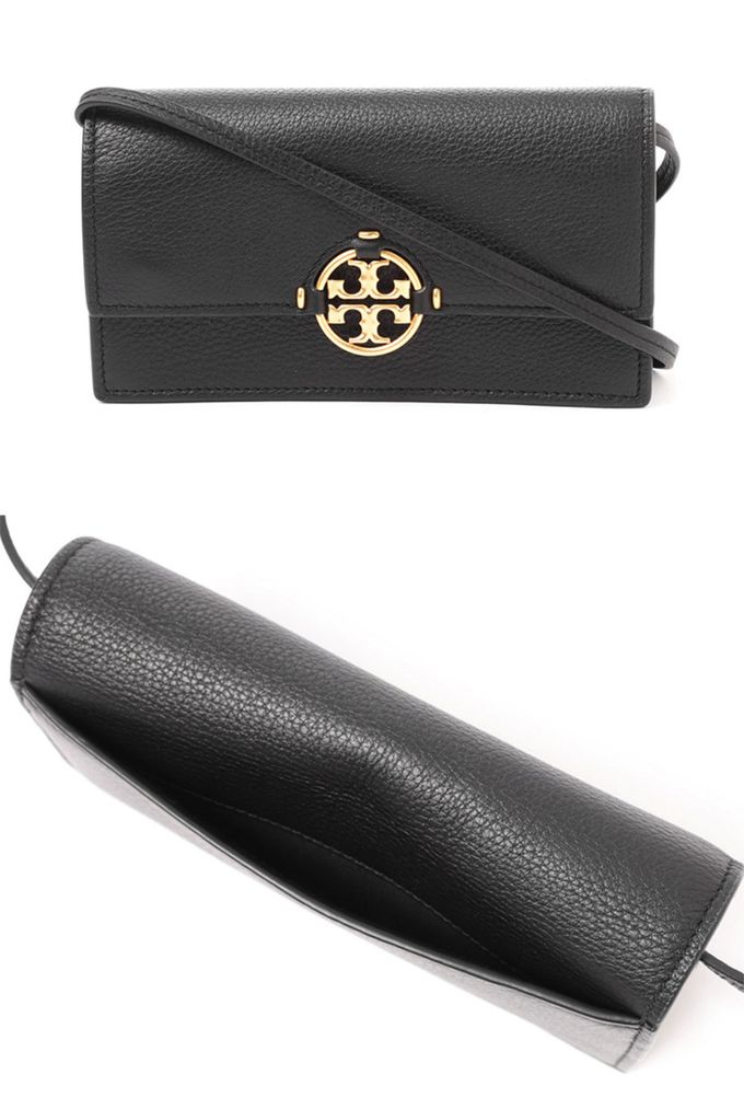 Tory Burch - 素面皮革翻蓋斜背包 (黑)