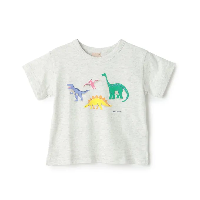 日本 petit main - 100%棉 可愛百搭短袖上衣-條紋小狗-紫