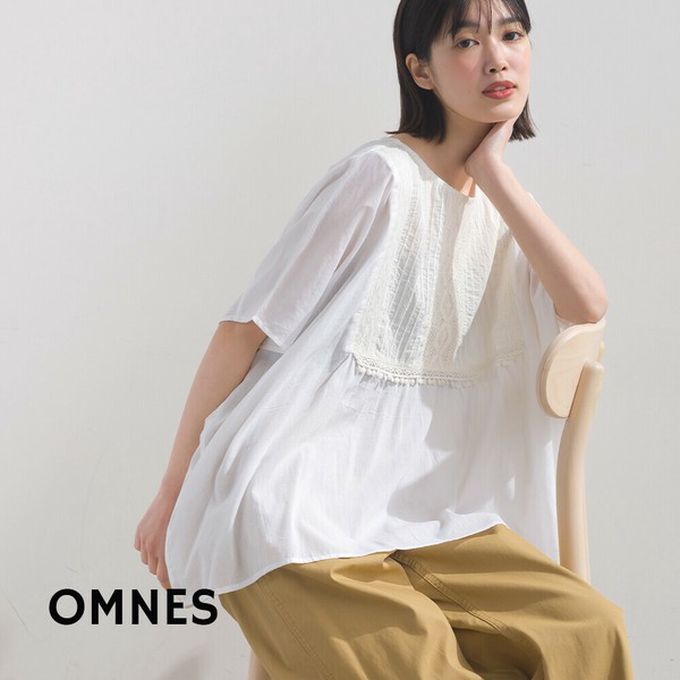 日本 OMNES - 印度棉 細節感輕透皺褶大寬袖上衣-卡其
