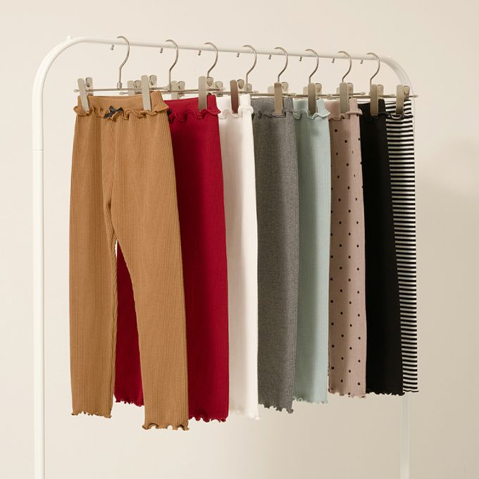 日本 Lycee mine - 彈力荷葉腰圍羅紋合身長褲-紅