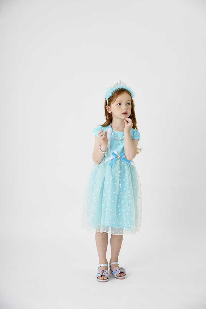 韓國 OZKIZ - (附配飾)公主點綴短袖紗裙洋裝-湖水綠