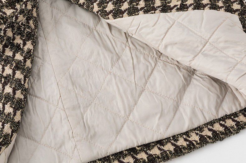 千鳥格紋保暖大衣-紅色