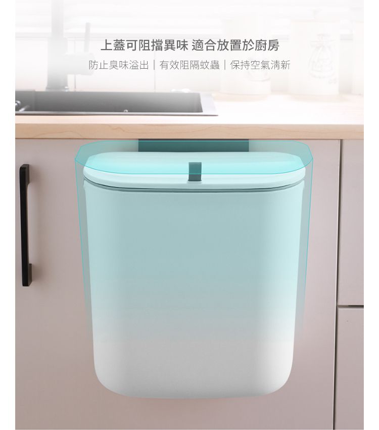 美國 NINESTARS - 免彎腰廚房櫥櫃無痕壁掛滑蓋式垃圾桶 (9L)