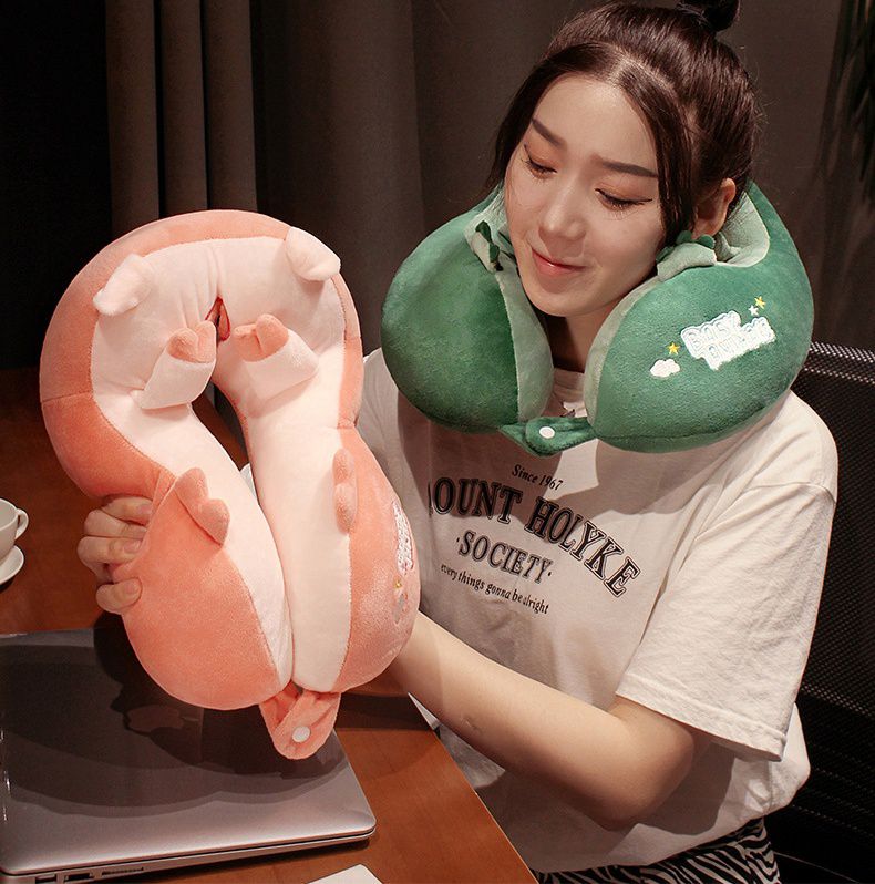 捂臉動物立體造型駝峰頸枕-熊熊-咖啡色 (30x30cm)