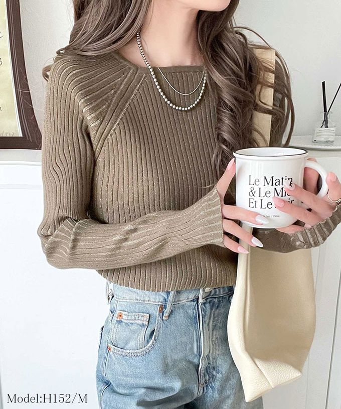 日本 Classical Elf - 優雅羅紋合身針織長袖上衣-黑