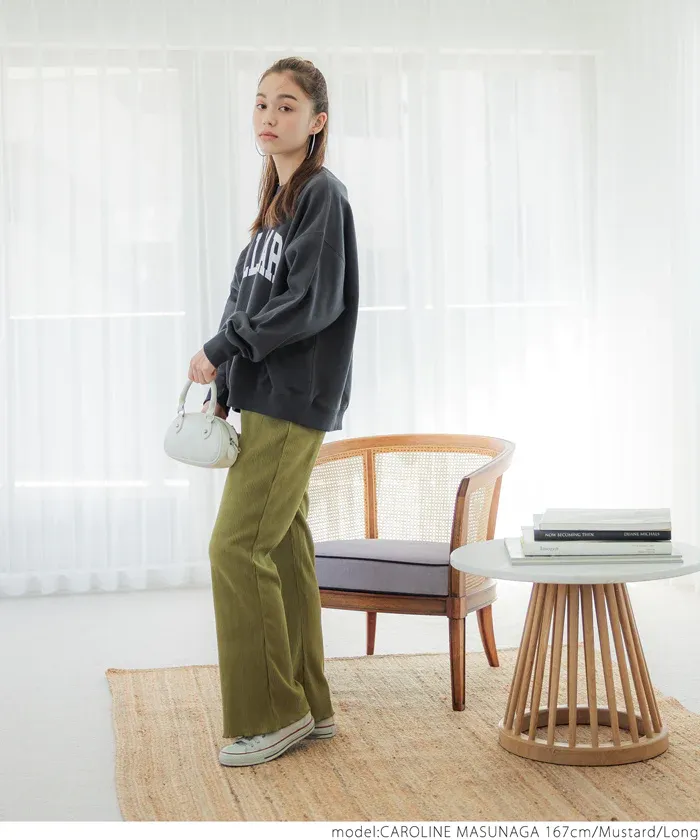 日本 COCA - 秋冬款燈芯絨百搭寬褲-酒紅