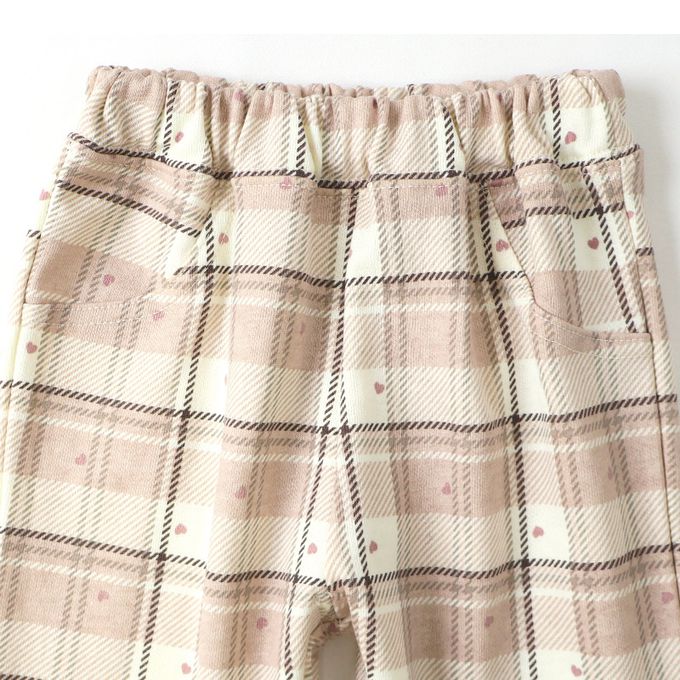 日本 ZOOLAND - 甜蜜愛心氣質格紋長褲-摩卡粉