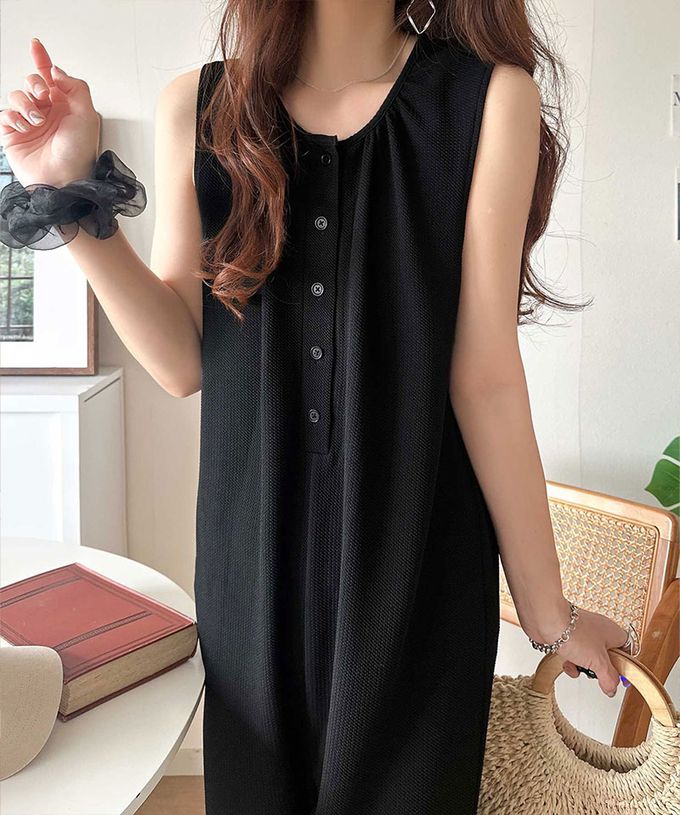 日本 Classical Elf - 亨利領簡約風紋理連身褲-黑