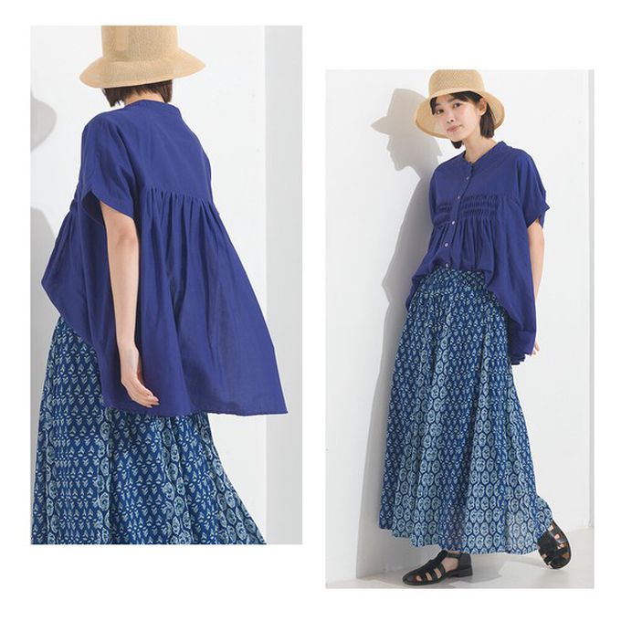 日本 OMNES - 100%印度棉 皺摺傘狀短袖襯衫-淺棕