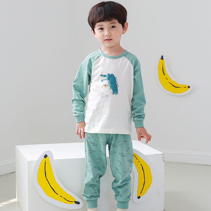 正韓 Cogibu - 極舒適無螢光劑 100% 有機棉幼兒/兒童睡衣/家居服套裝組-小鱷魚