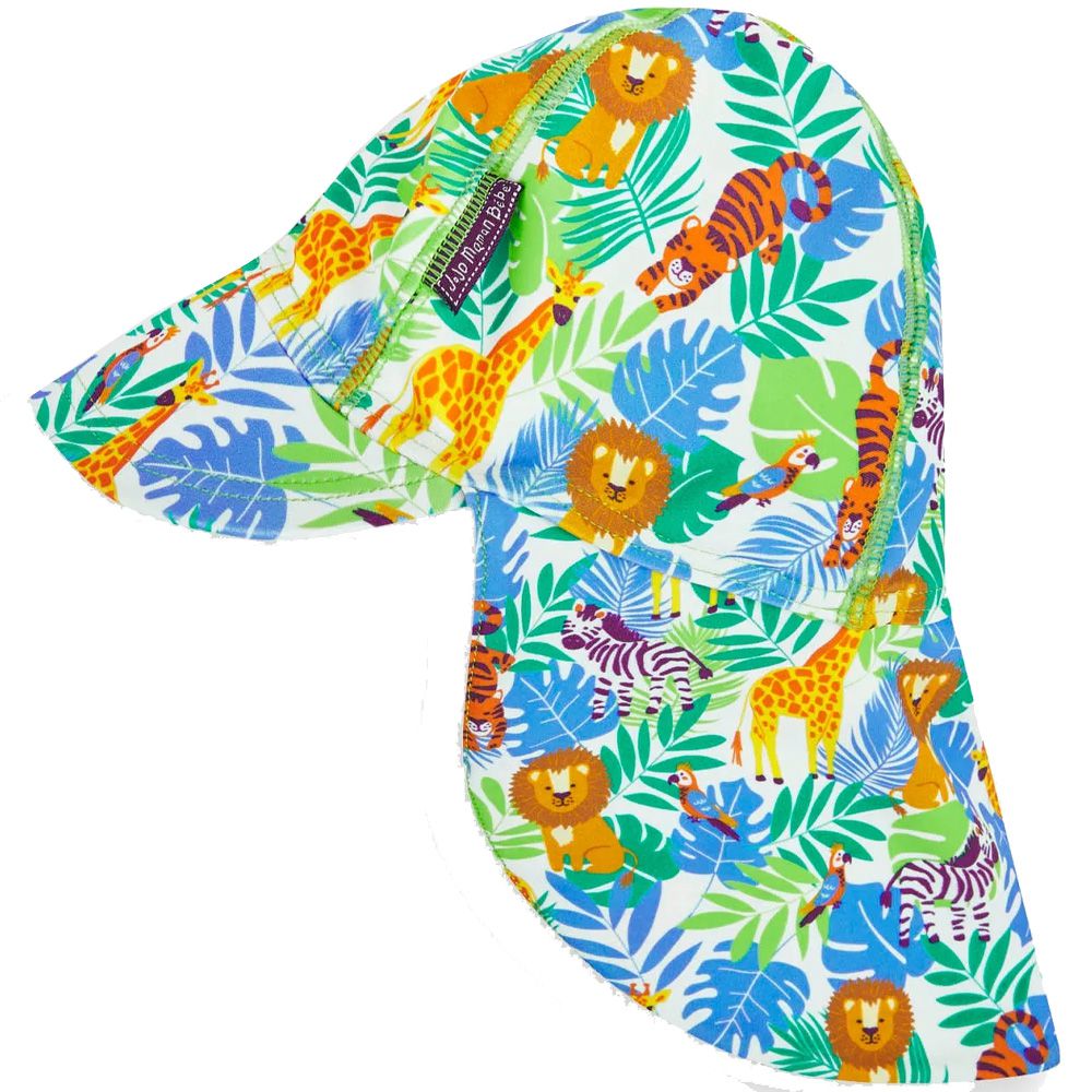英國 JoJo Maman BeBe - 嬰幼兒/兒童泳裝戲水UPF50+防曬護頸遮陽帽-叢林探險