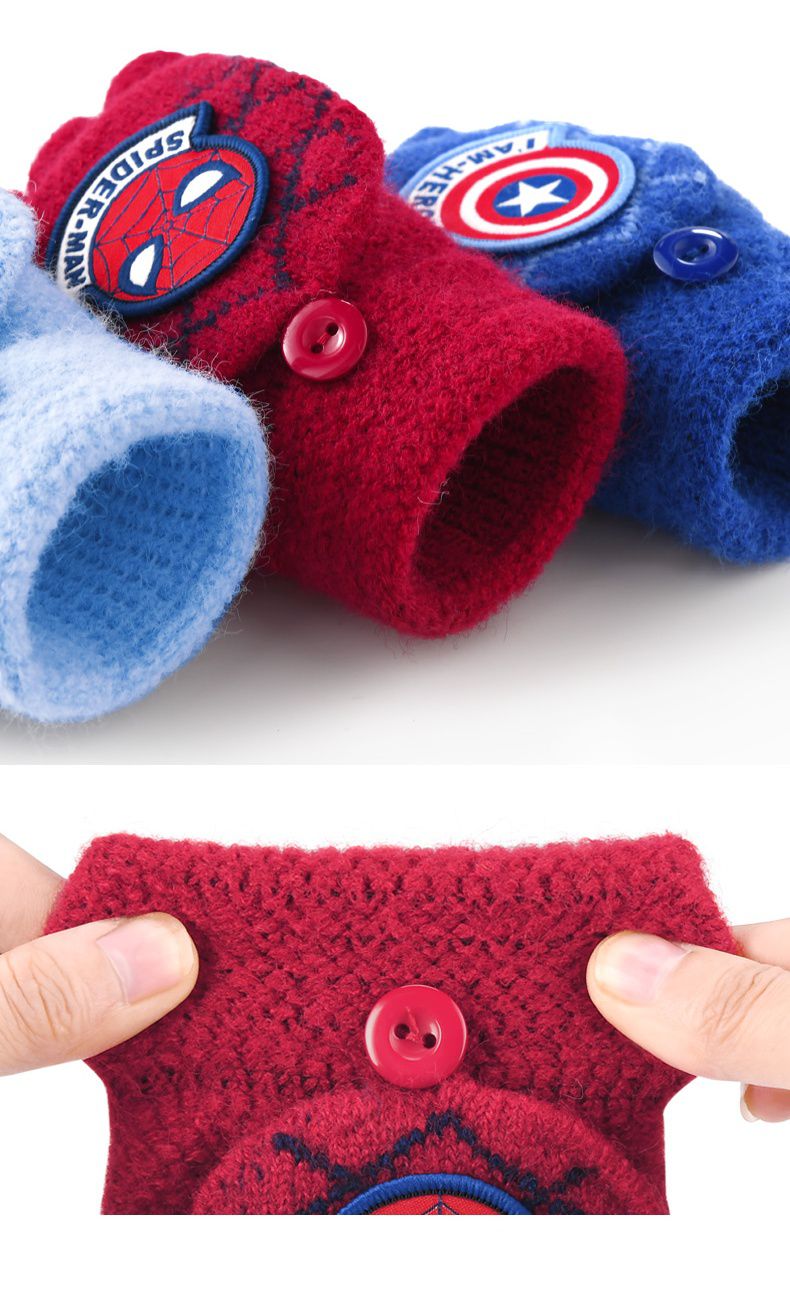 兒童翻蓋保暖半指手套-卡通人物蜘蛛人-紅色 (建議5-8歲)