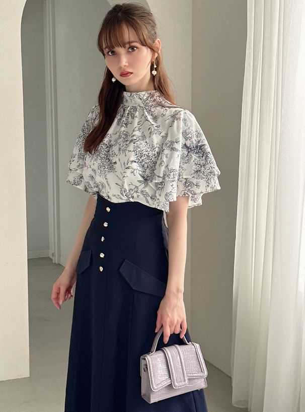 日本 GRL - 奧黛莉赫本金釦修身長裙-海軍藍