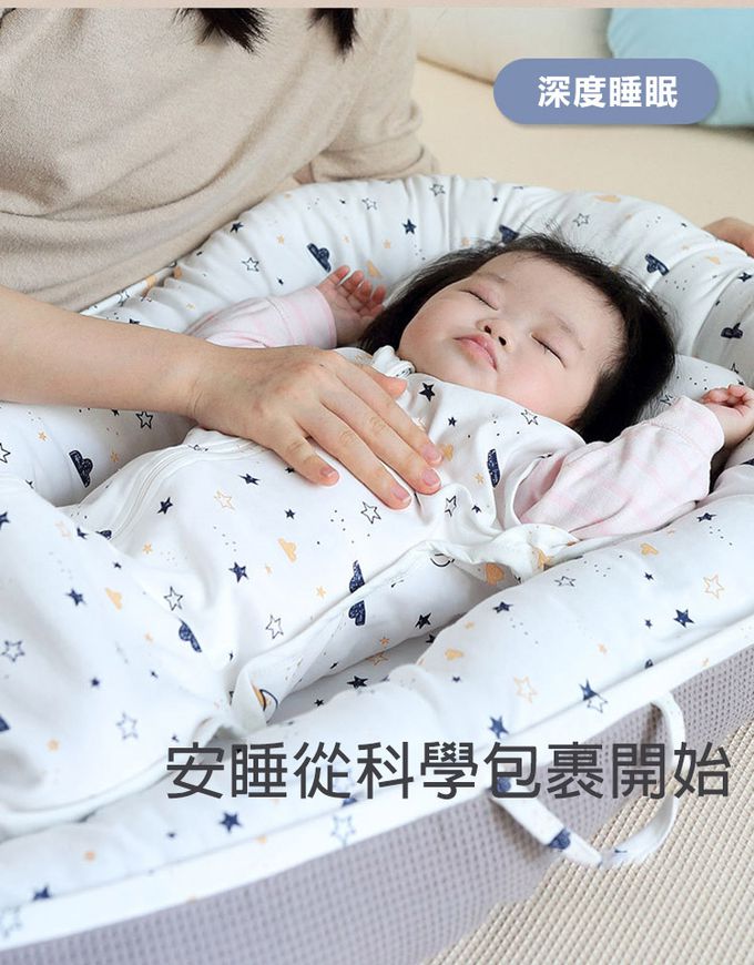 JoyNa - 全棉新生兒懶人包巾  雙頭拉鍊 四季可用-星星月亮 (65*35cm)
