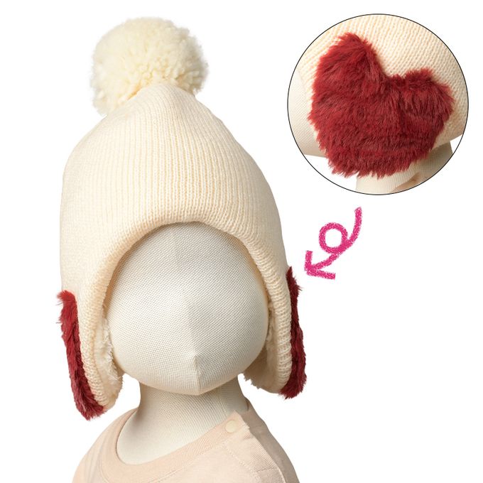 akachan honpo - 球球冬帽-內裡刷毛-象牙白色