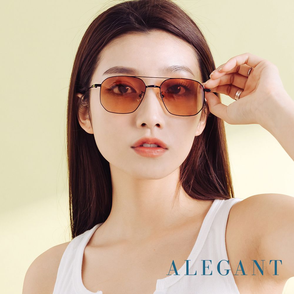 ALEGANT - 歐美復古慕斯棕漸層雙樑設計偏光飛官墨鏡│UV400太陽眼鏡