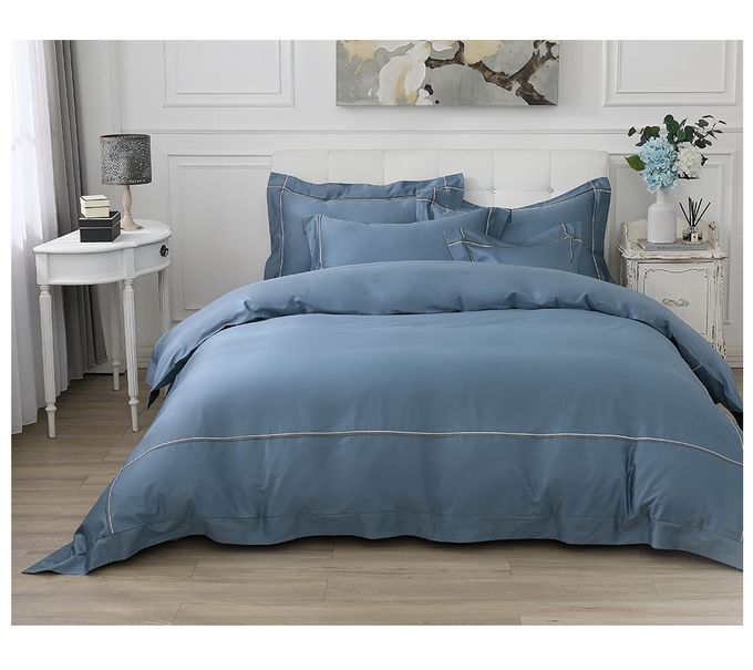 鴻宇 HongYew - 雙人加大床包枕套組 300織美國棉 純色刺繡-迷霧藍