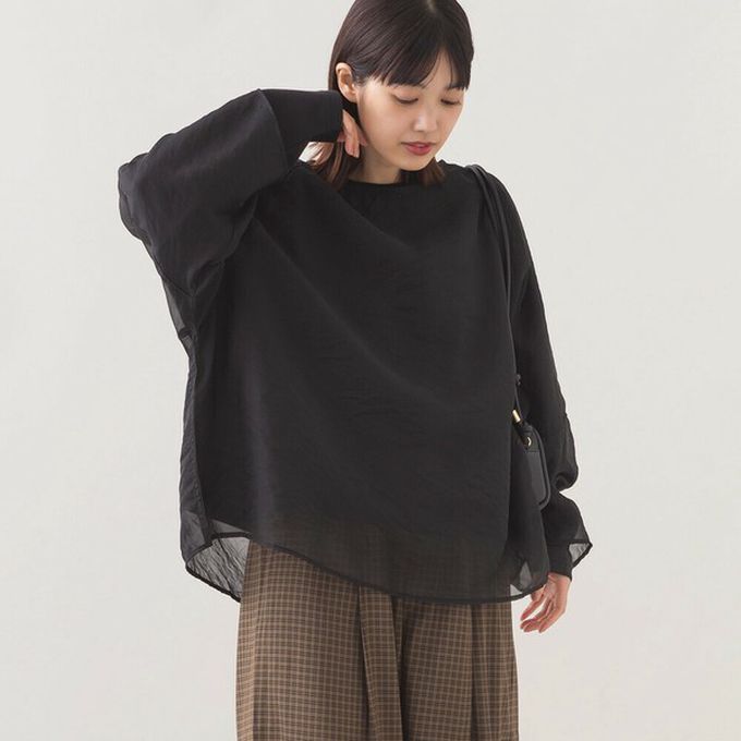 日本 OMNES - 歐根紗個性層次長袖上衣(2件組)-米灰