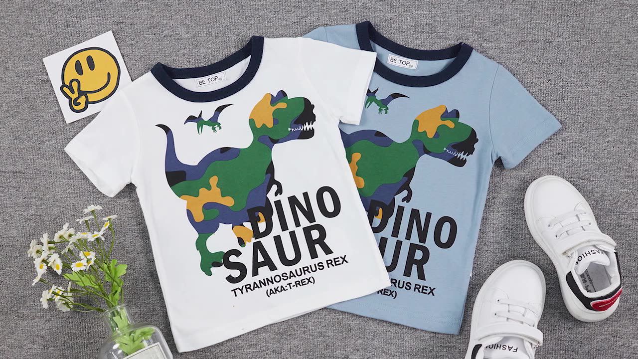 BE TOP - 純棉短袖上衣-戰地迷彩恐龍-米白色