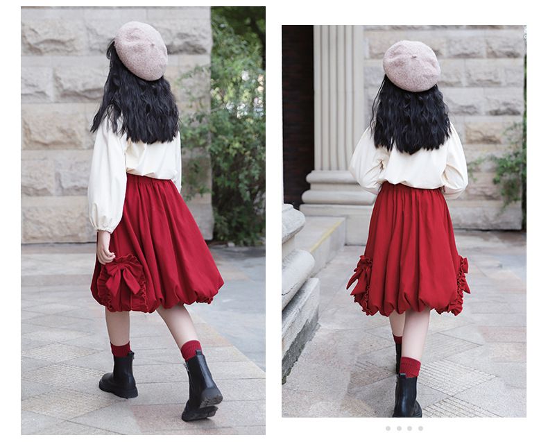 木耳邊燈籠半身裙-紅色