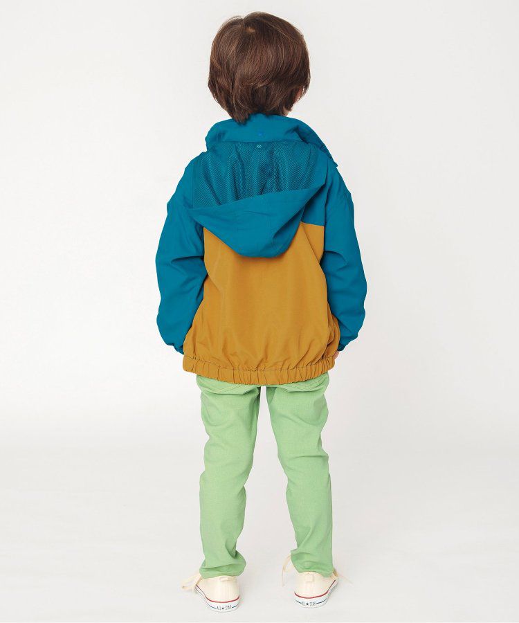 日本 BREEZE - 防潑水繽紛撞色連帽休閒外套-土耳其藍x棕