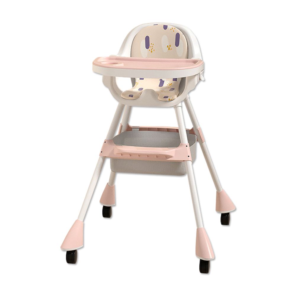 JoyNa - 寶寶餐椅 兒童餐椅 高腳餐椅 高低模式 附滾輪 雙餐盤-櫻花粉