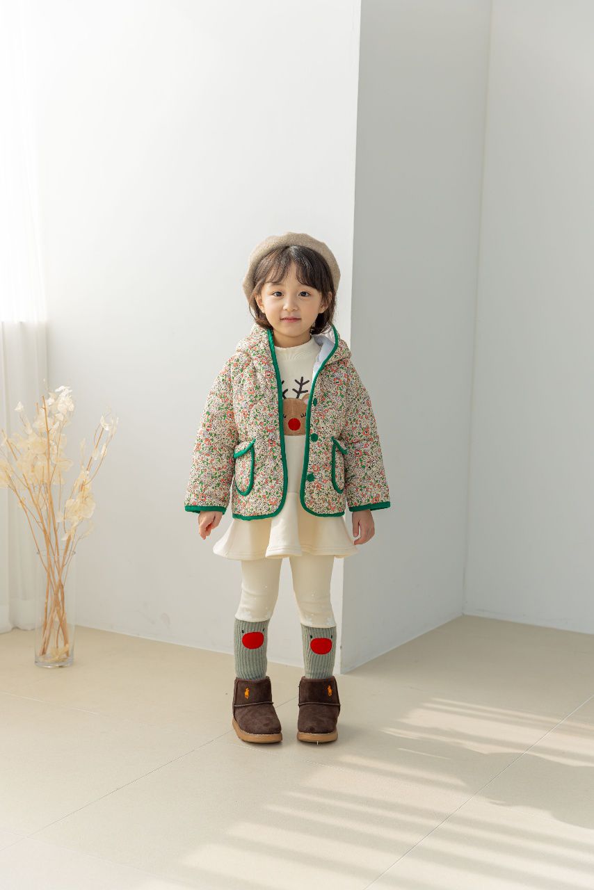 韓國 Orange Mom - 碎花鋪棉連帽外套-綠