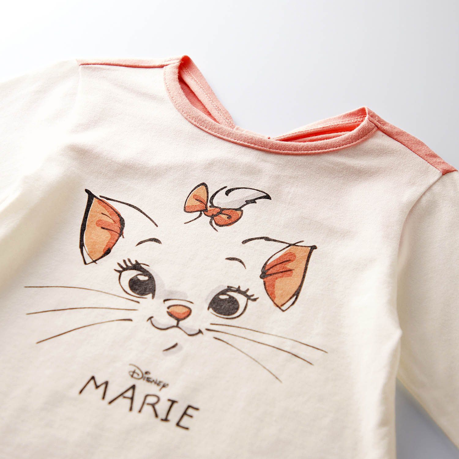 日本千趣會 - 迪士尼印花長袖上衣-瑪麗貓-粉x白