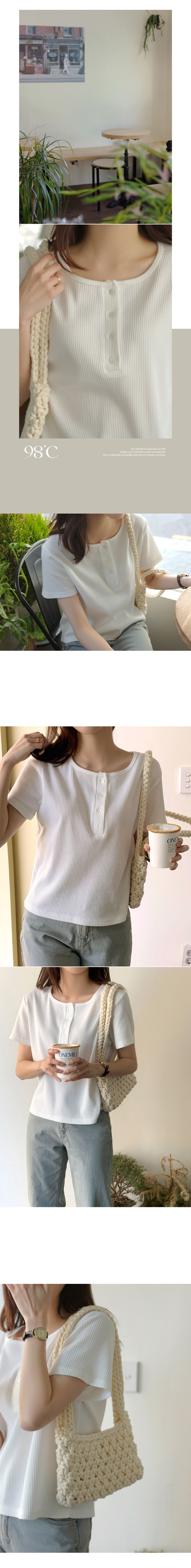 韓國 98doci - 經典直紋鈕扣短袖上衣-白