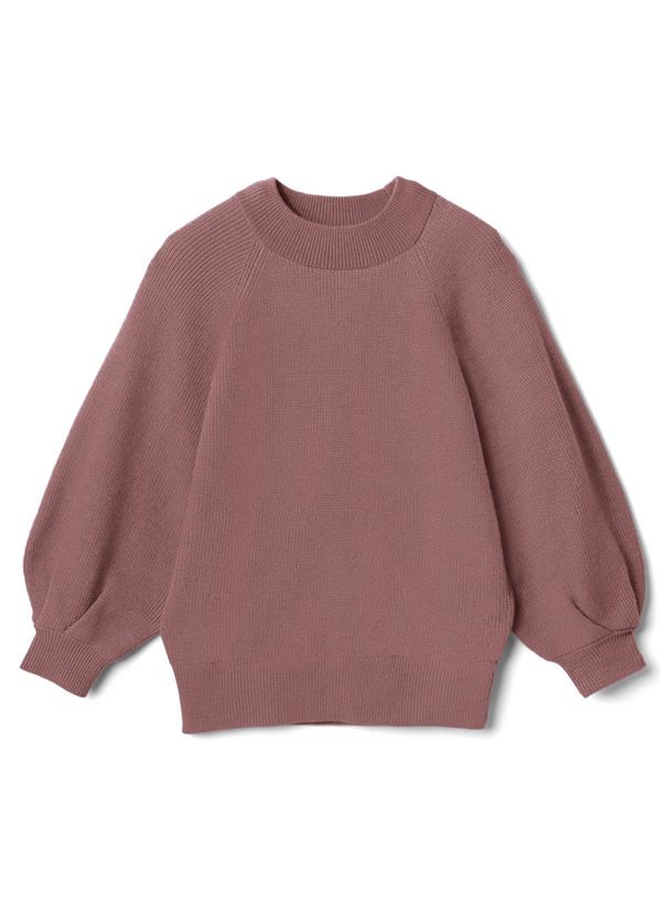 日本 GRL - 小高圓領七分袖薄款針織上衣-灰杏