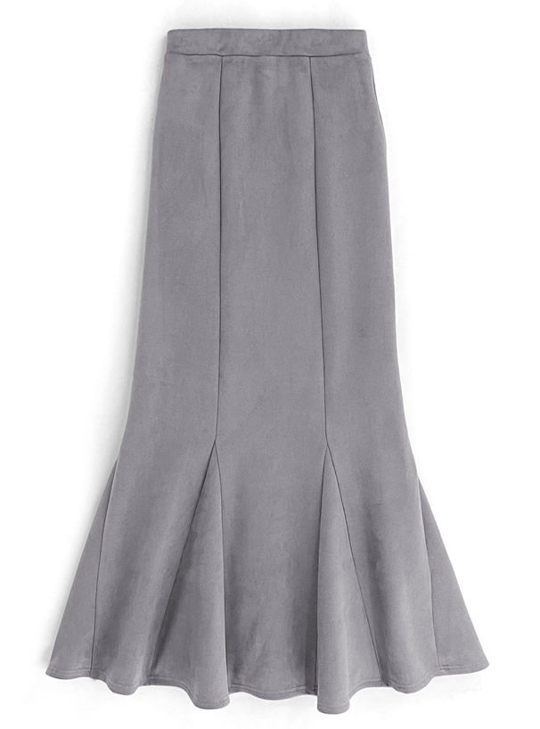 日本 GRL - 經典麂皮感修身魚尾裙-深灰